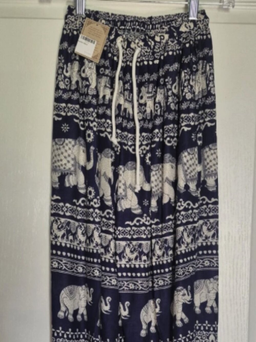 Boho Elephant Print Yoga Harem Pants Womens One Size  blue with pockets